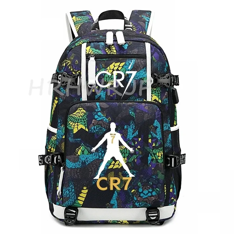 sac à dos d'étudiant cr7 football star, sac à dos camouflage à double bandoulière, sac à dos décontracté pour voyage et randonnée, sac à dos pour adolescents avec capacité pour ordinateur portable, mochilas