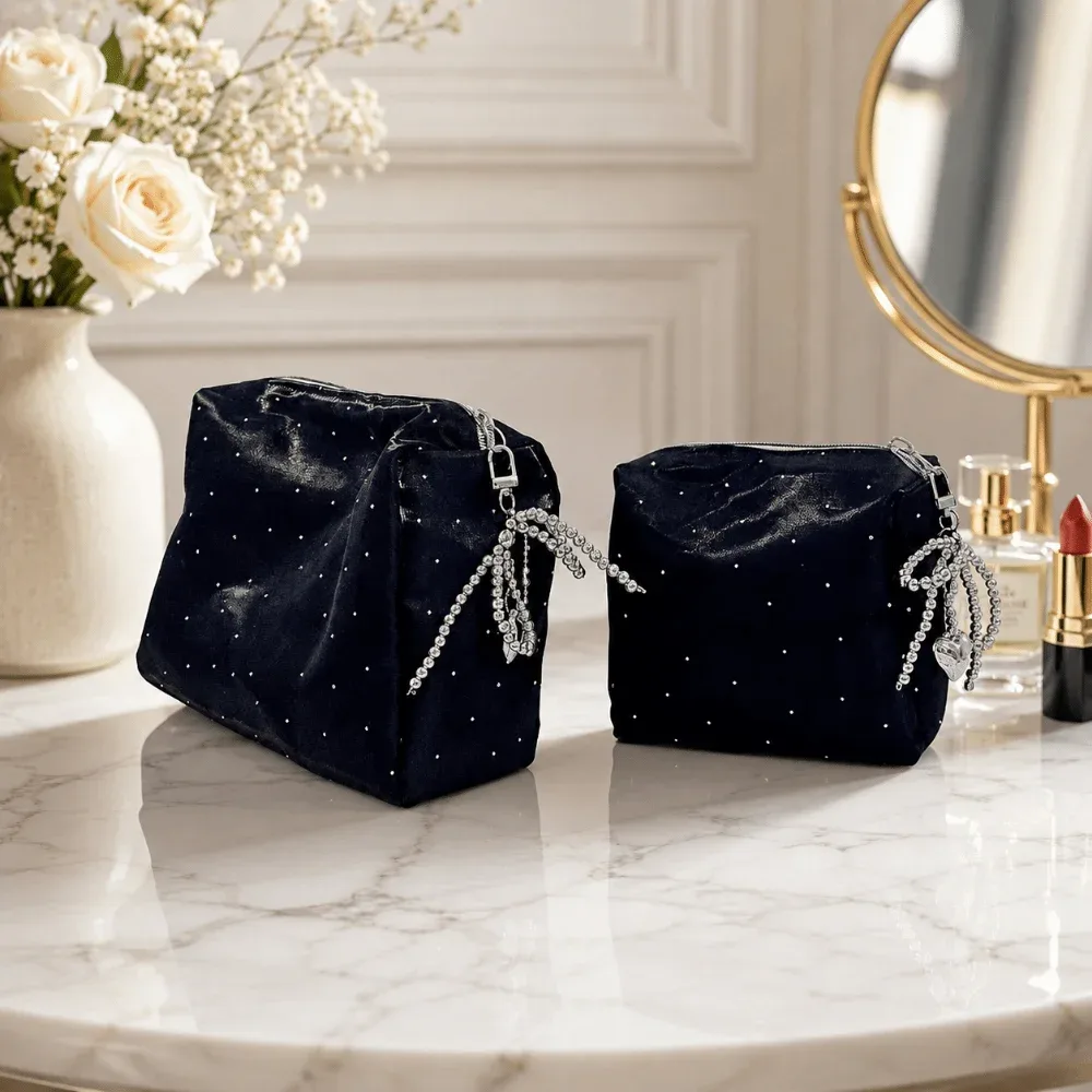 sac cosmétique de luxe multifonctionnel à sequins, trousse de maquillage portable à fermeture éclair, grand sac à main à strass de grande capacité, sac de voyage
