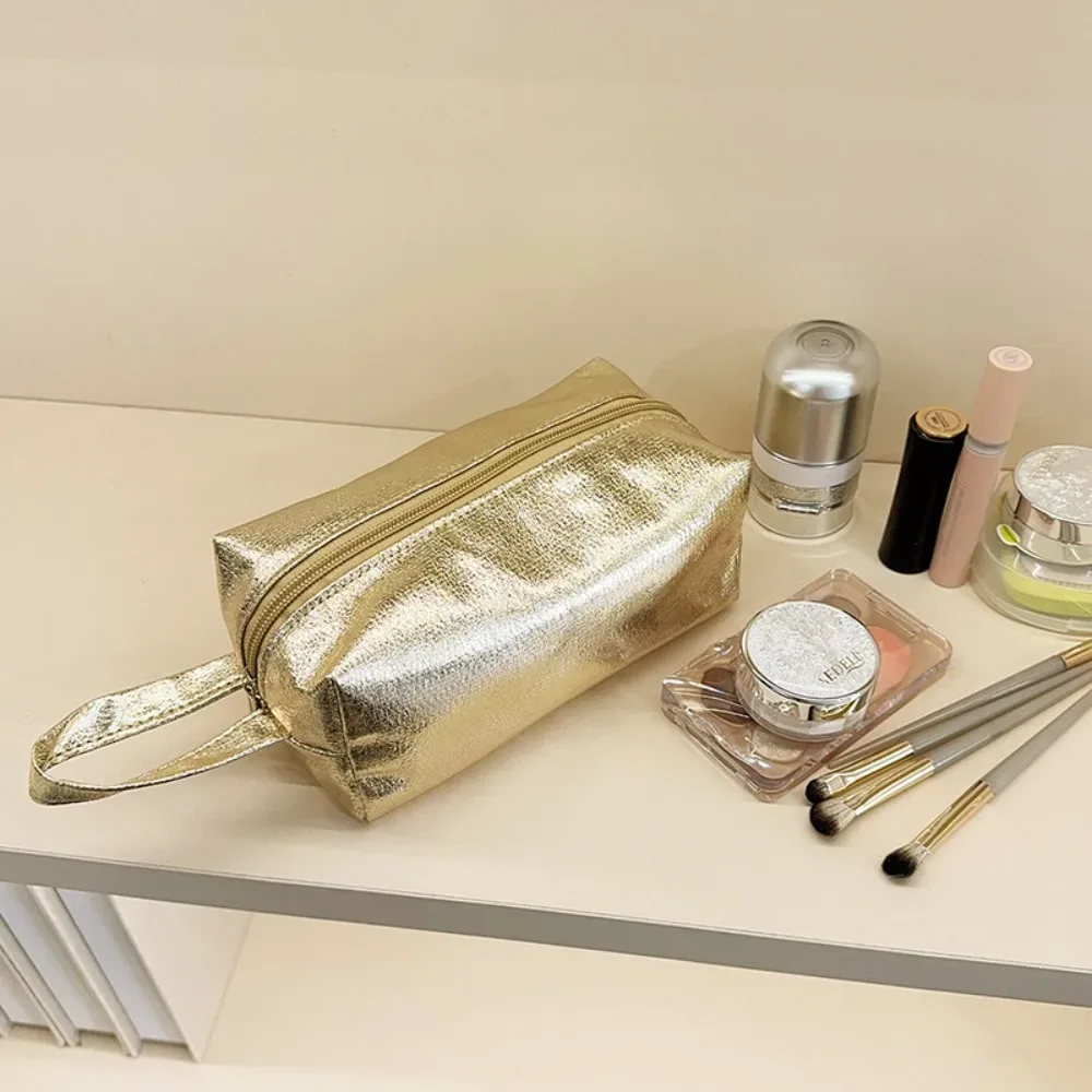 nouvelle trousse de maquillage brillante, trousse à cosmétiques multifonctionnelle à main, grande capacité, trousse à crayons de couleur unie, voyage