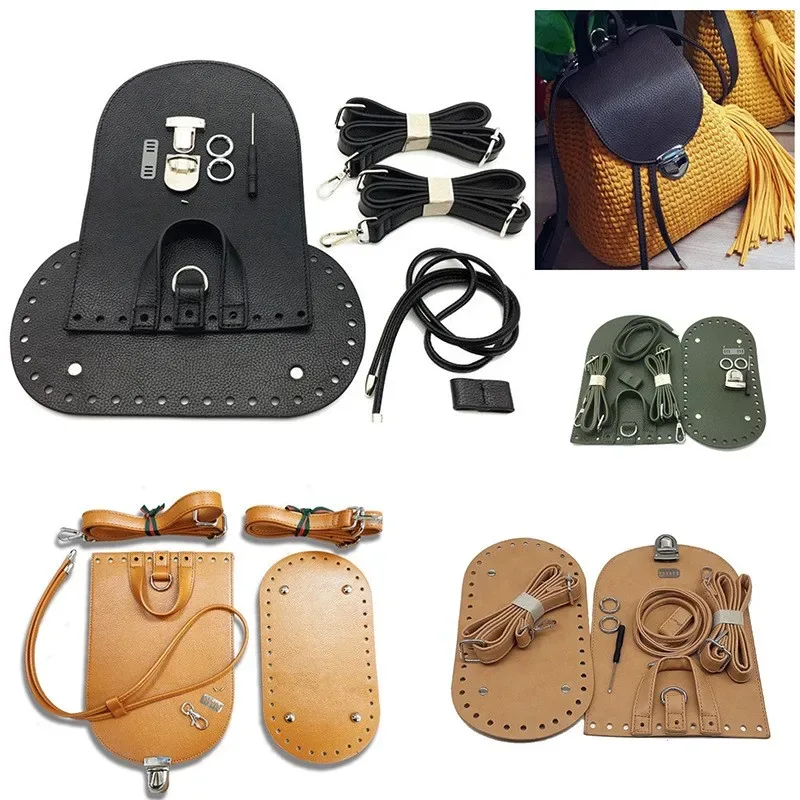 1 Ensemble de sacs à main faits à la main en cuir PU avec fond de sac, accessoires de quincaillerie et bandoulière pour sac à main, pour sac à dos DIY pour femme