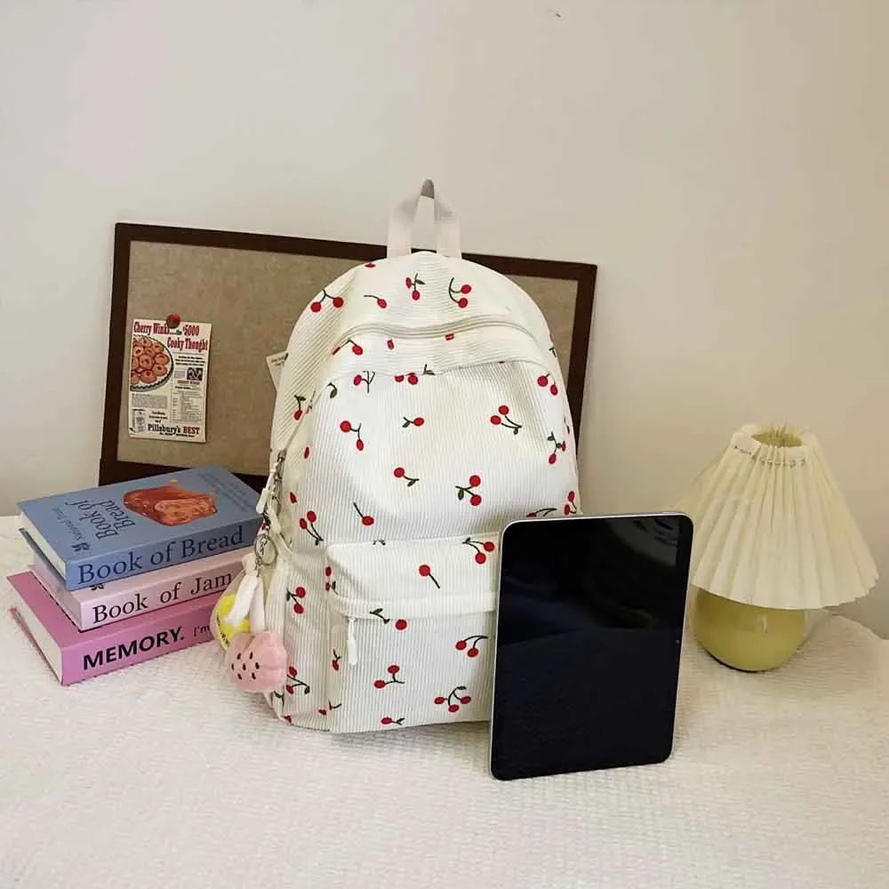 sac à dos personnalisé en velours côtelé cerise, sac de voyage universitaire brodé personnalisé, sac pour enfants avec toute lettre, cadeau de noël unique