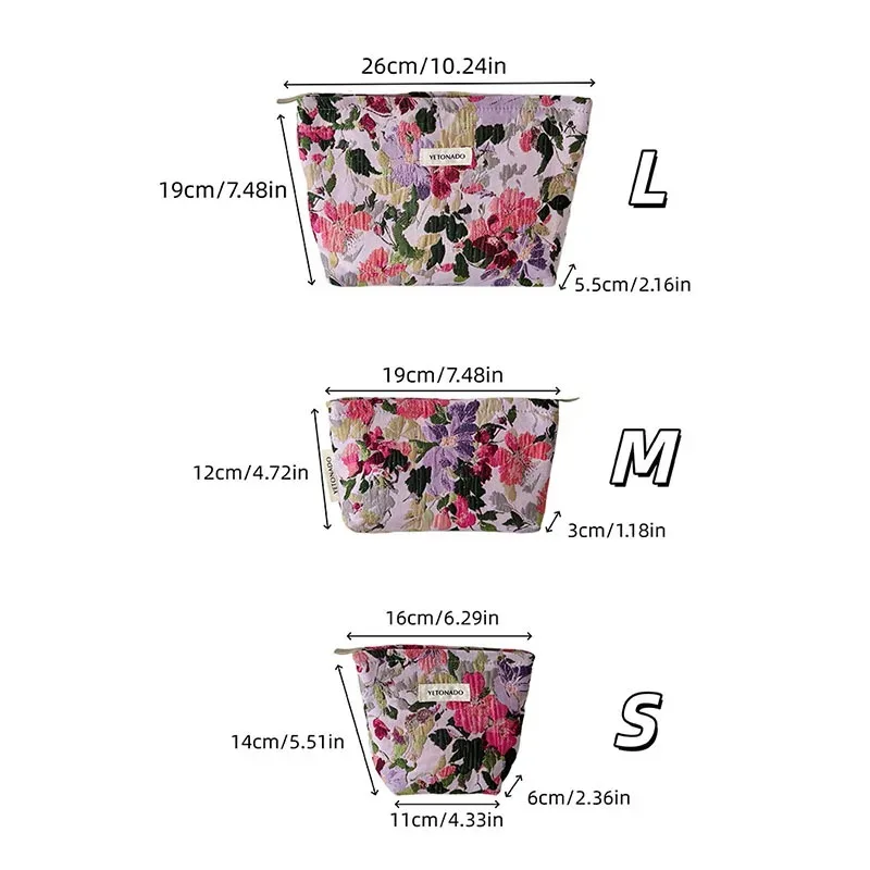 trousse de maquillage vintage à motifs floraux pour femme, pochette de voyage portable grande capacité, étui de rangement à fermeture éclair imprimé fleurs