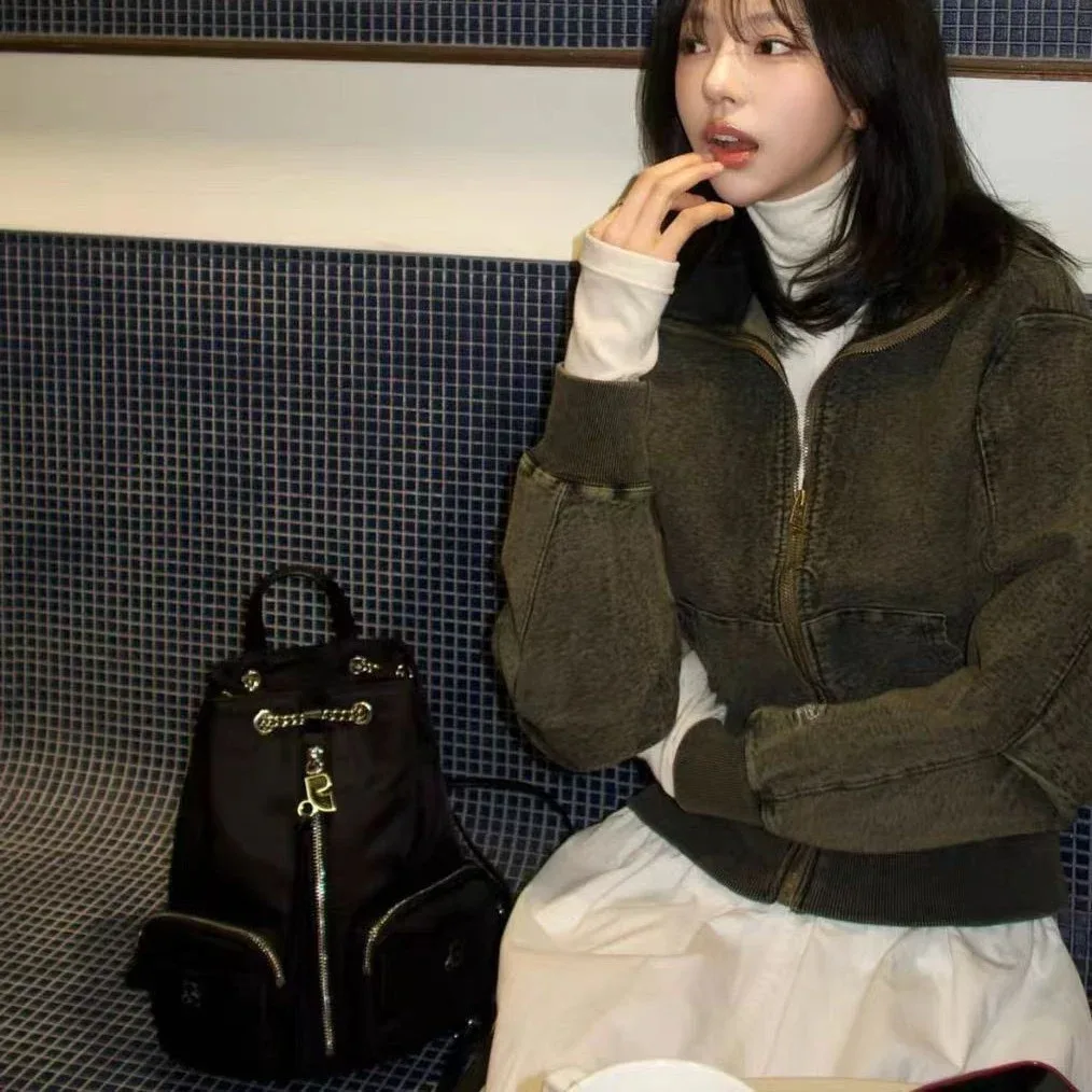 sac à dos à chaîne unique, sac à dos créatif coréen multi-poches avec fermeture éclair