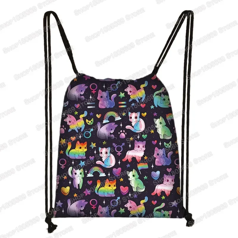 kawaii dessin animé chien chat sac à dos femmes sacs à cordon toile sac à bandoulière pour voyage filles sac à dos sacs de rangement porte-chaussures