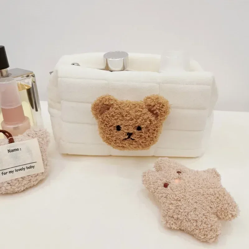 trousse de toilette portable ours mignon pour bébé, sacs à cosmétiques, pochette à couches, organisateur d'articles pour bébé, sac à cluth en coton réutilisable pour maman