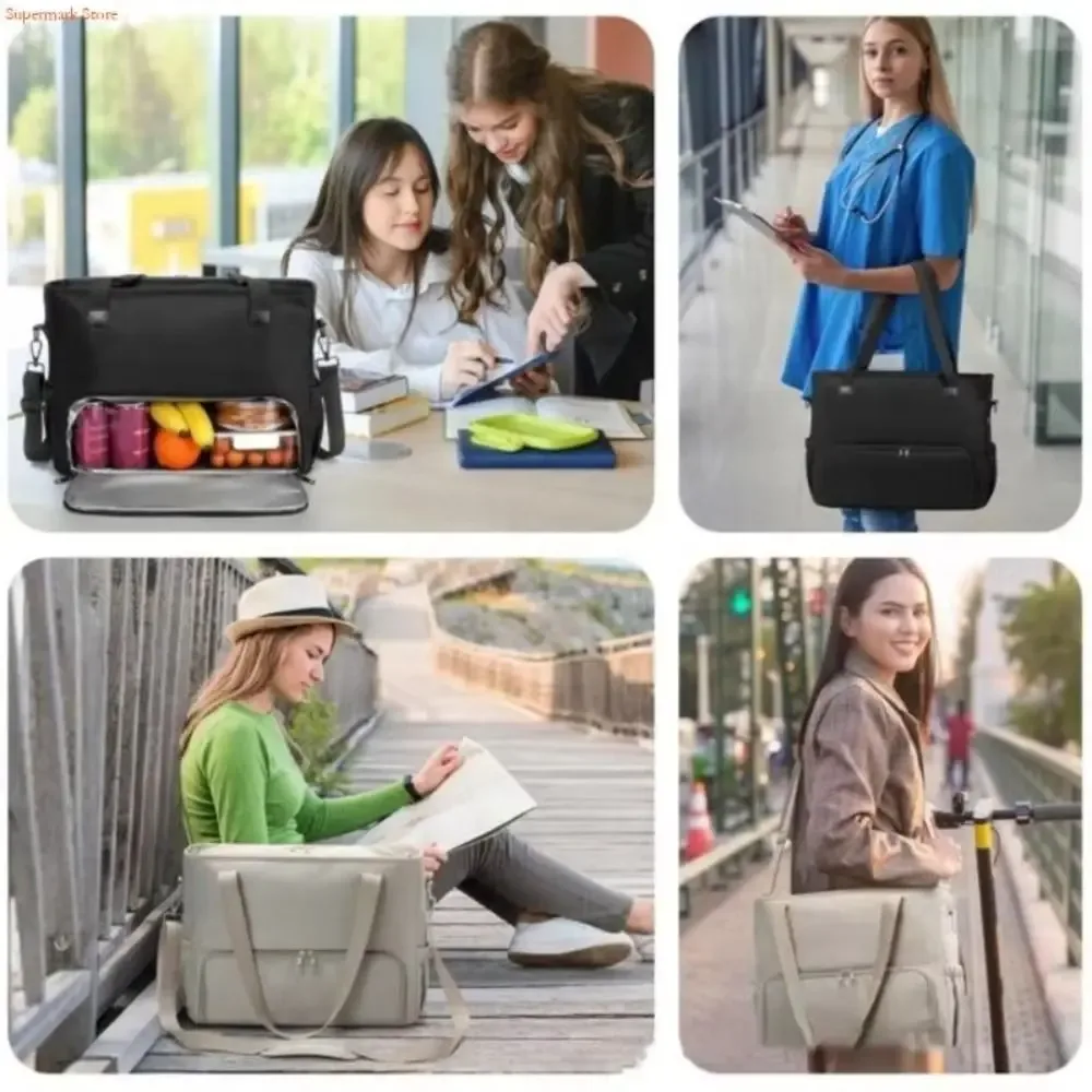 sac fourre-tout 2-en-1 isotherme grande capacité pour femme, avec compartiment pour ordinateur portable 15,6 pouces et compartiment repas, sac à main pour le travail