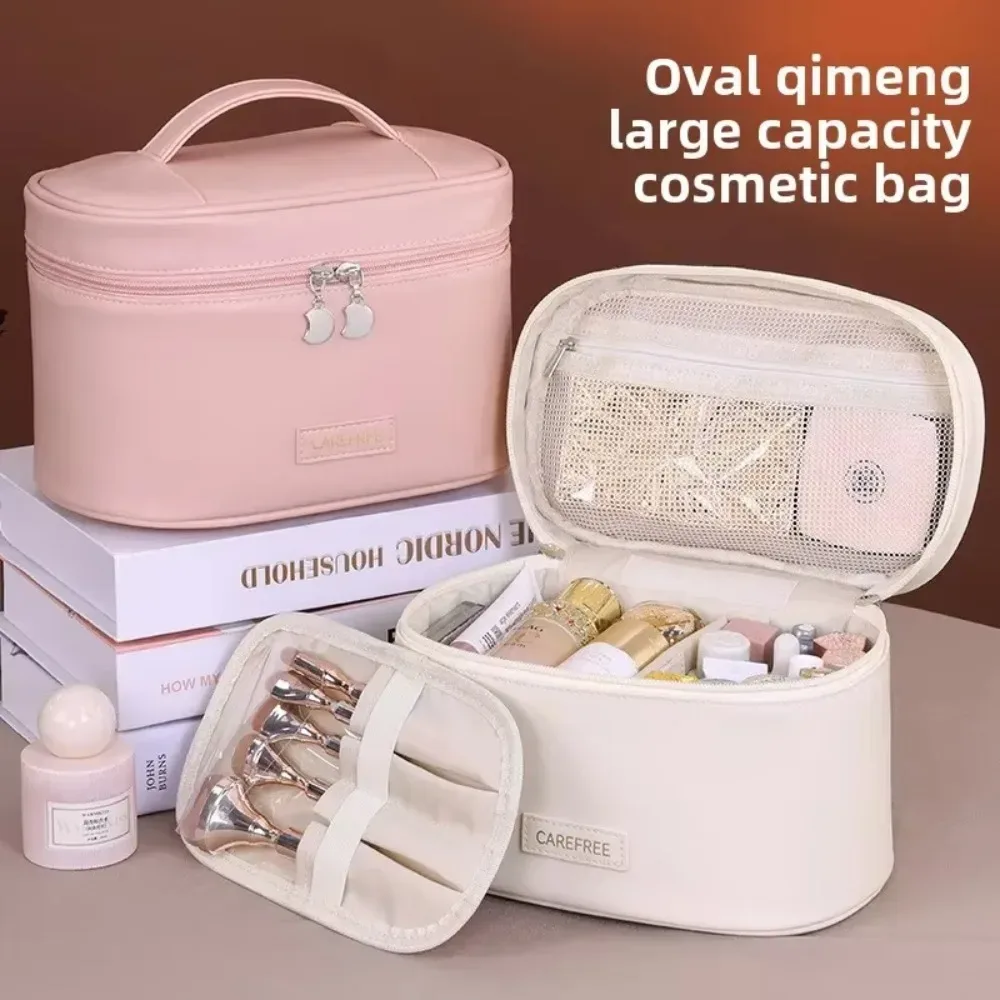 sac à cosmétiques de luxe en cuir pu pour femmes, grande capacité, pochette de rangement de maquillage de voyage, fourre-tout, sac de rangement à fermeture éclair pour cadeau