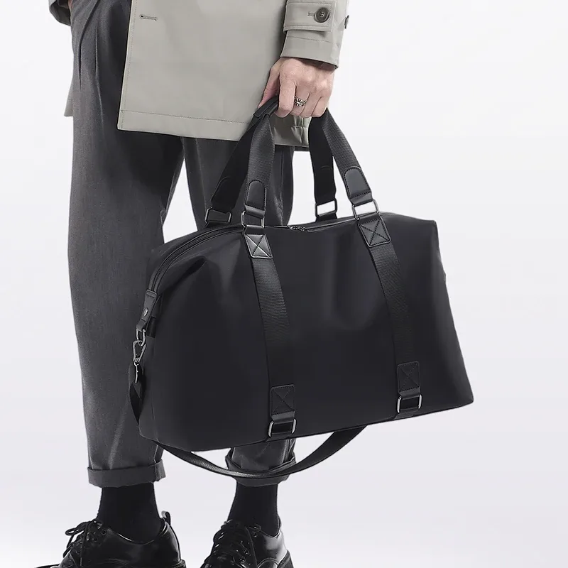 Sac de voyage en tissu Oxford noir, sac à bagages de grande capacité pouvant être fixé à une valise à roulettes, sac de sport pour hommes et femmes pour les voyages d'affaires de courte distance