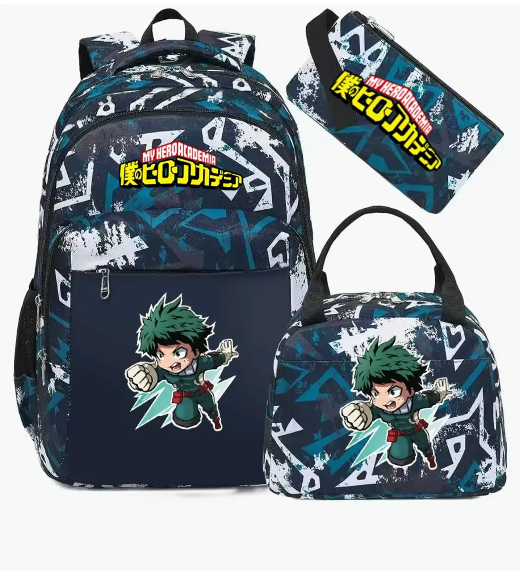 ensemble de sac à dos scolaire my hero academia anime pour filles, sac à dos léger et décontracté pour étudiantes avec sac à lunch et trousse à crayons
