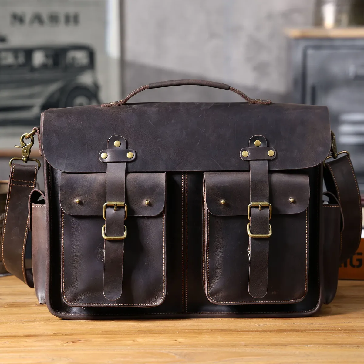 pndme vintage affaires crazy horse peau de vache hommes grande capacité porte-documents concepteur à la main de luxe en cuir véritable sac à main pour ordinateur portable