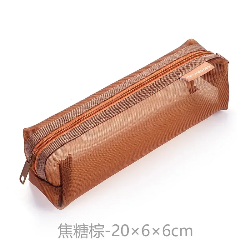 sac à cosmétiques en maille de nylon transparent simple, sac de papeterie pour étudiants, trousse à crayons, sac de rangement portable de grande capacité, pochette de maquillage