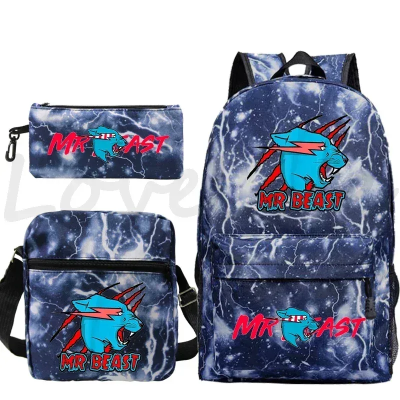 sac à dos d'école mr beast lightning cat pour garçons et filles, sacs d'école 3 pièces/ensemble, sac de voyage, sac à dos imprimé mr beast, mochila pour enfants, cadeau