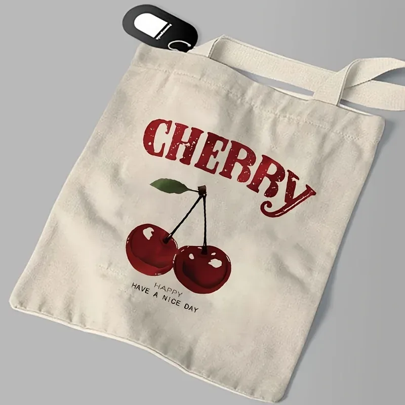 sac fourre-tout en toile à imprimé cerises tendance, sac fourre-tout réutilisable pour les courses, avec bretelles fixes, non doublé, non scellé, anti-fa