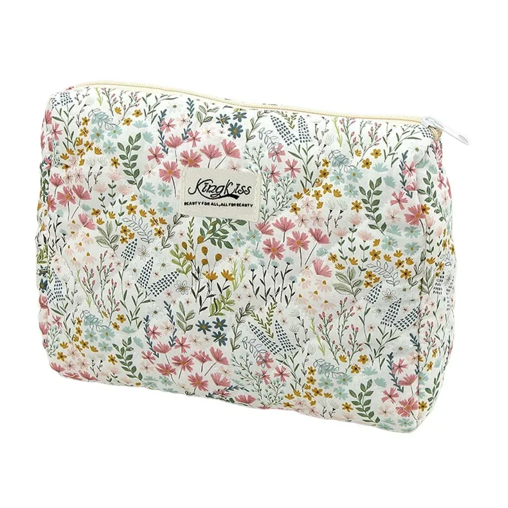 trousse de maquillage matelassée en coton imprimé floral, trousse à cosmétiques multifonctionnelle à imprimé léopard, portefeuille de voyage de plusieurs tailles