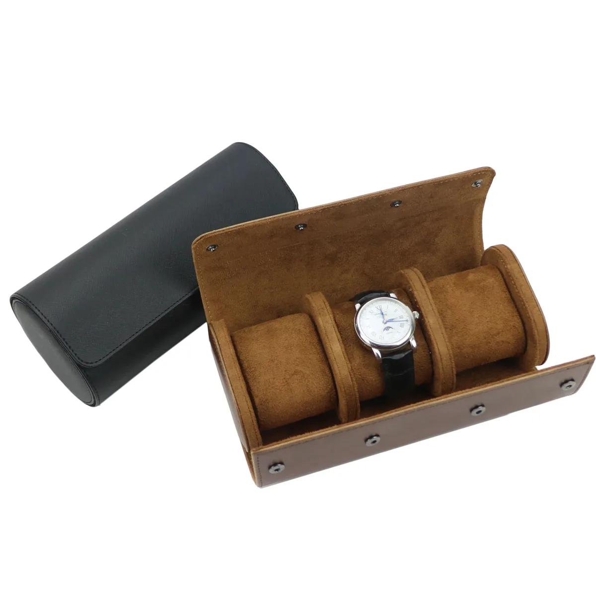 rouleau de montre en cuir pu pour hommes, lettres personnalisées, support de montre avec organisateur coulissant, boîte de rangement d'affichage de montre à 3 fentes