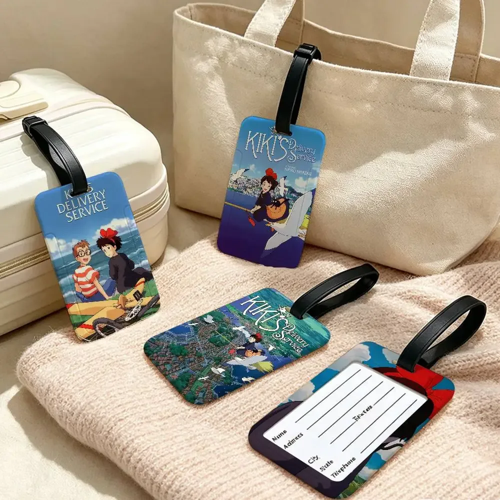 étiquette de bagage en pvc du film d'animation k-kikis d-delivery service avec carte d'information, étiquette d'identification anti-perte pour bagages et sacs d'école.
