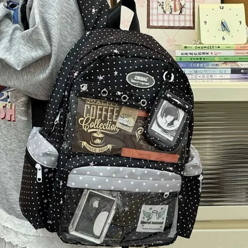 nouveau sac à dos ita y2k mignon à étoiles et pois grande capacité pour étudiants, sac d'école personnalisable, sac à dos d'extérieur décontracté pour voyage