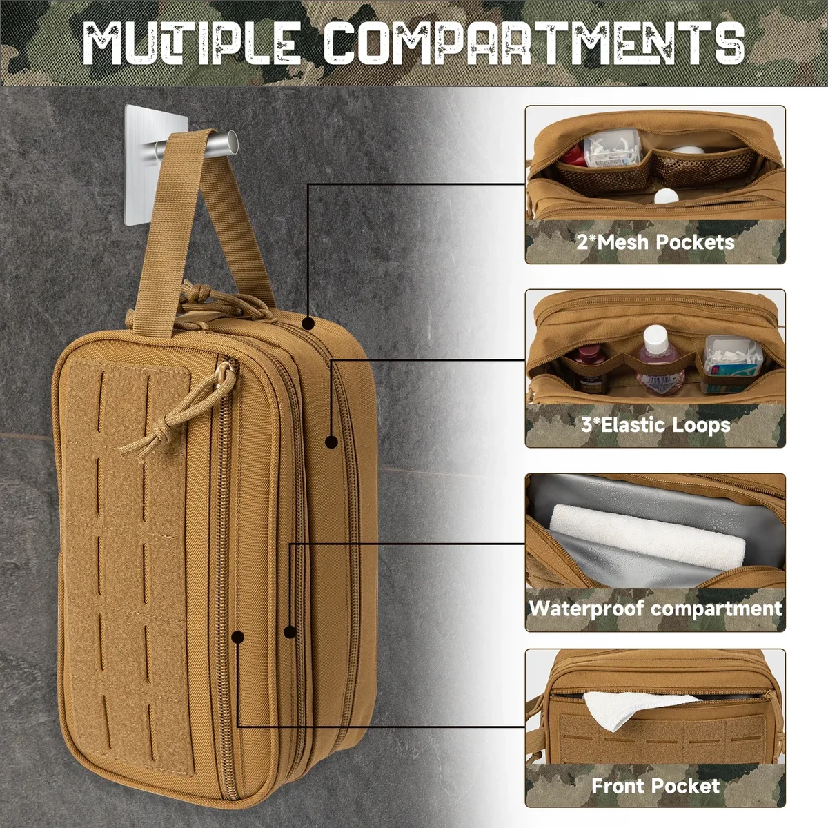 trousse de toilette tactique pour hommes, trousse d'hygiène, trousse de rasage, trousse de voyage, trousse de maquillage, organiseur de cosmétiques, pochettes molle
