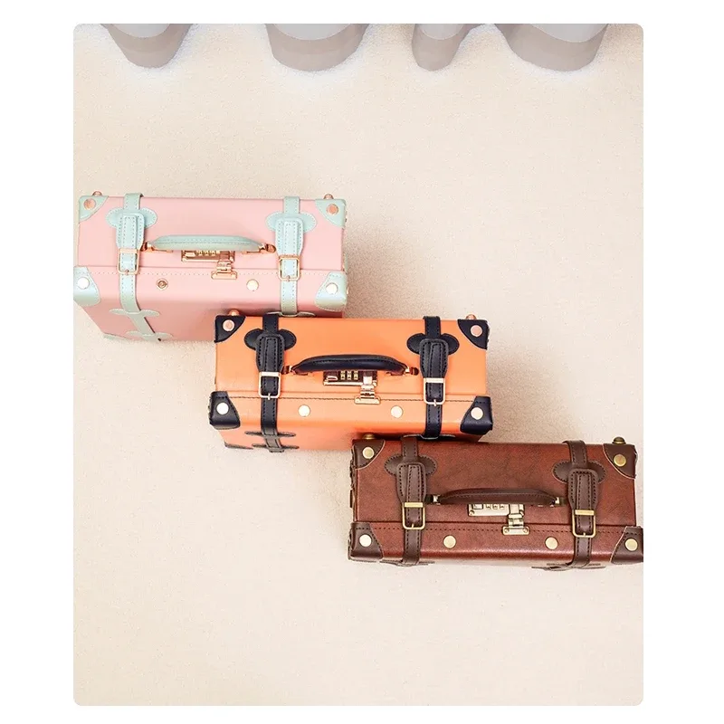 valise vintage fabriquée à la main, mallette d'affaires, mini valise de voyage, étui de maquillage, verrouillage par mot de passe, organisateur de rangement de bagages en cuir