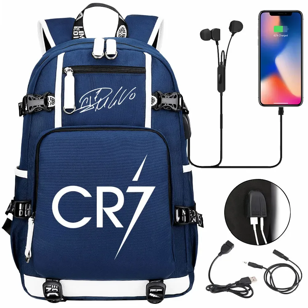 football star cr7 usb grande capacité étudiant mochila femmes hommes ordinateur portable voyage sac à dos garçons filles enfants retour à l'école livre sacs