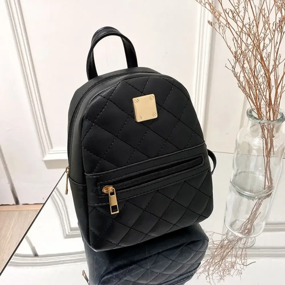 mini lingge broderie petit sac à dos mode couleur unie fermeture éclair femmes sac à bandoulière grande capacité en cuir pu voyage sac à dos