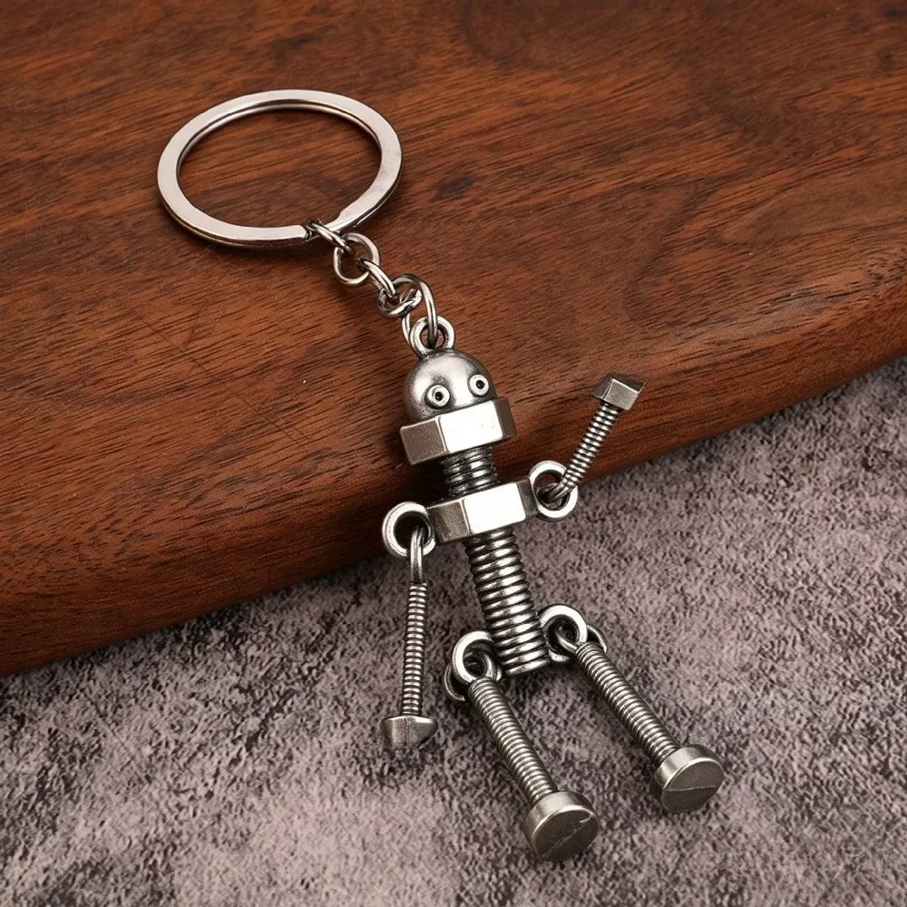 porte-clés robot mécanique rétro à vis, créatif, articulé, style steampunk, pour clés de voiture, pendentif de sac à dos pour homme