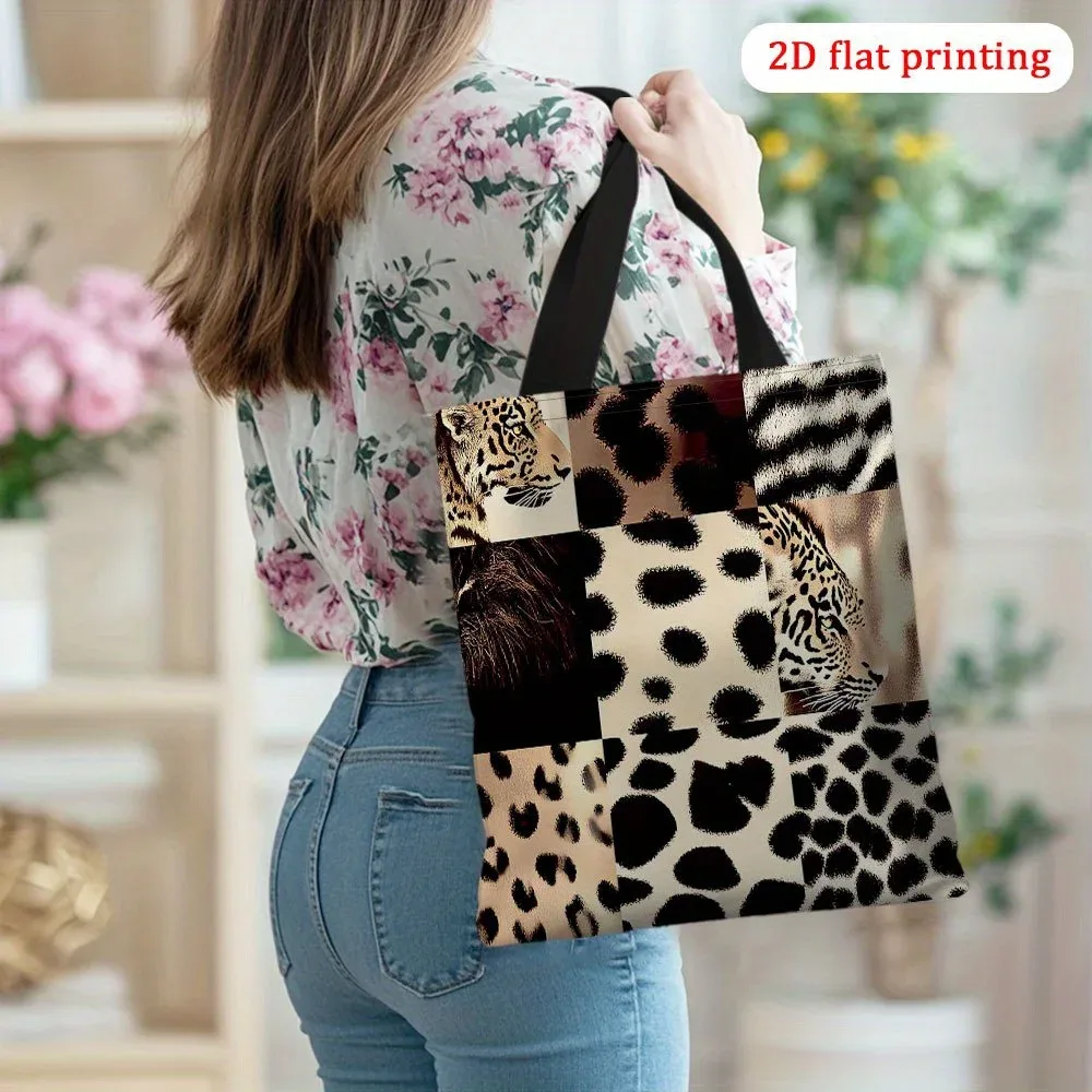 sac fourre-tout imprimé léopard, tigre, girafe, zèbre, en polyester durable, sac de courses réutilisable, pochette à bandoulière à la mode pour femmes, 1 pièce