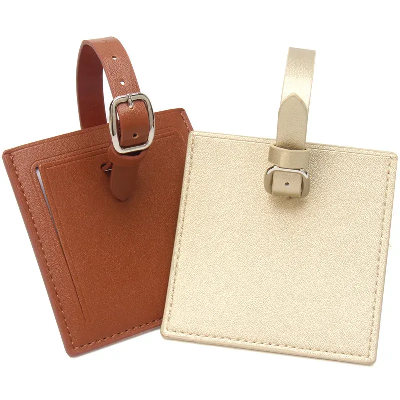 étiquette de bagage carrée en cuir de luxe, porte-carte d'identification de valise dissimulé, étiquette vierge au design épuré pour les élus d'affaires