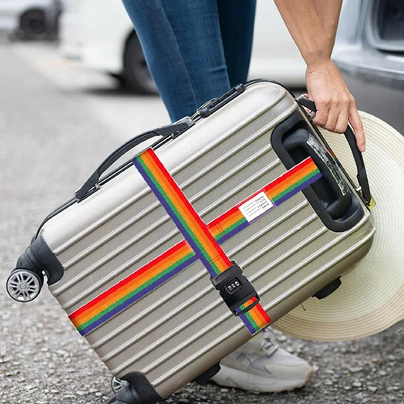sangles de bagages en nylon avec porte-carte d'identité, réglables, pour l'organisation des bagages, avec cadenas à combinaison, accessoires de voyage anti-perte