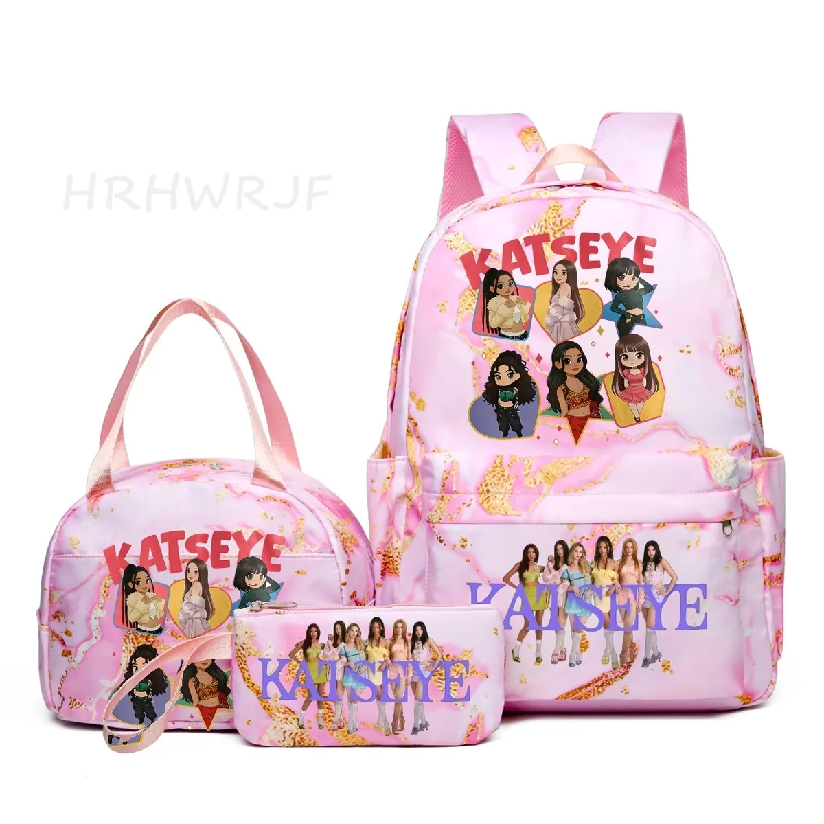 nouveau sac à dos katseye 3 pièces, dégradé rose, grande capacité pour adolescents, avec sac à bandoulière, idéal pour l'école et les voyages, pour usage quotidien