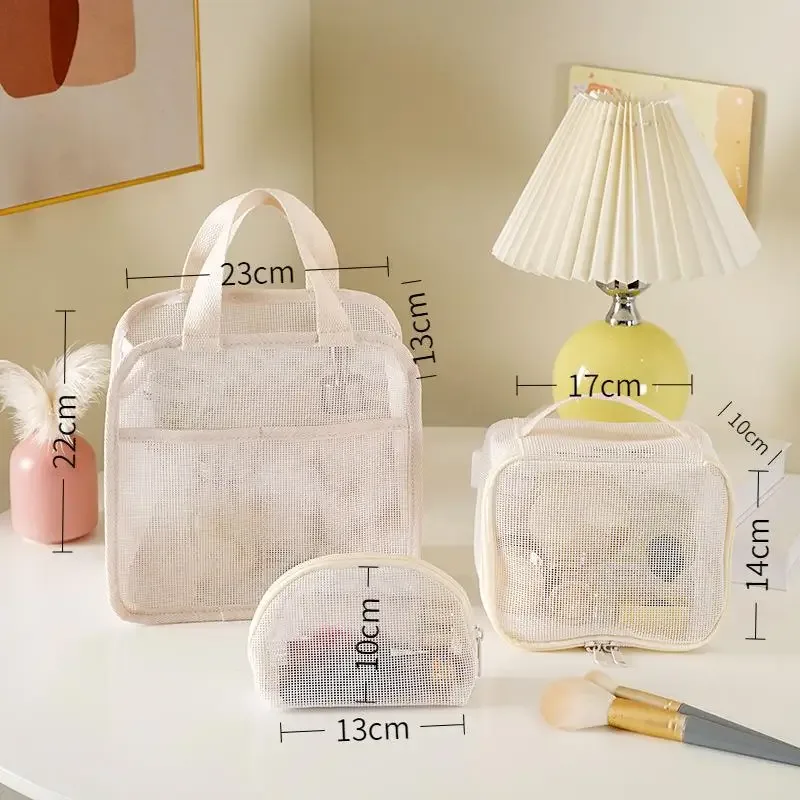sac à main en maille pour maquillage, lot de 3, trousse de toilette portable pour le rangement des rouges à lèvres et des accessoires
