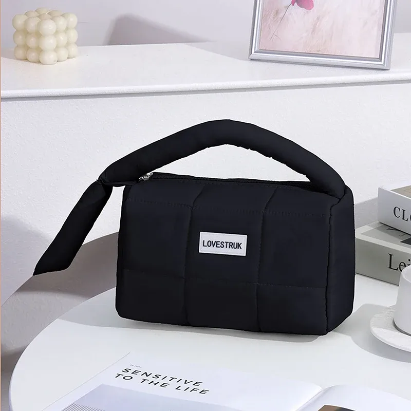 sac de maquillage de style sac à main carré de grande capacité à la mode, sac de voyage pour cosmétiques, sac de toilette imperméable en polyester pour femmes