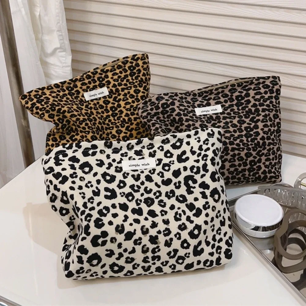 Grand sac à cosmétiques léopard, organisateur de maquillage en toile, étui de beauté de voyage à fermeture éclair pour femmes