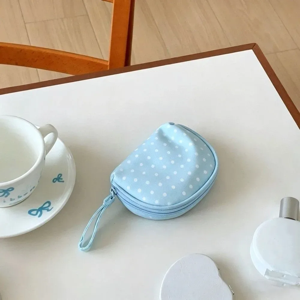 pochette de maquillage en polyester à pois, sac de rangement de voyage à carreaux multi-tailles, trousse de toilette bleu clair avec fermeture éclair, pochette cosmétique pour usage quotidien