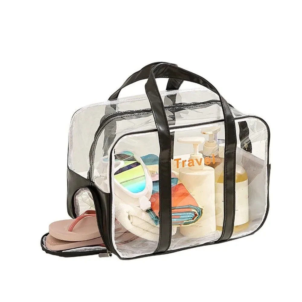 sac cosmétique transparent en pvc, grande capacité, léger, sac de rangement pour la natation, imperméable, séparation sec/humide, sac de sport pour l'entraînement.