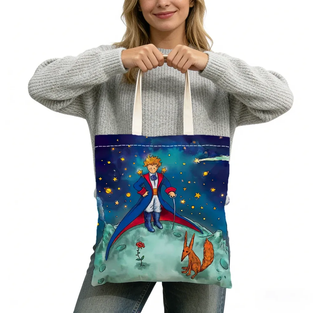 sac fourre-tout imprimé double face sans fermeture éclair, star boy cute fox cosmic rose, 40x45 cm, sac à bandoulière pour usage quotidien, shopping, apprentissage, extérieur