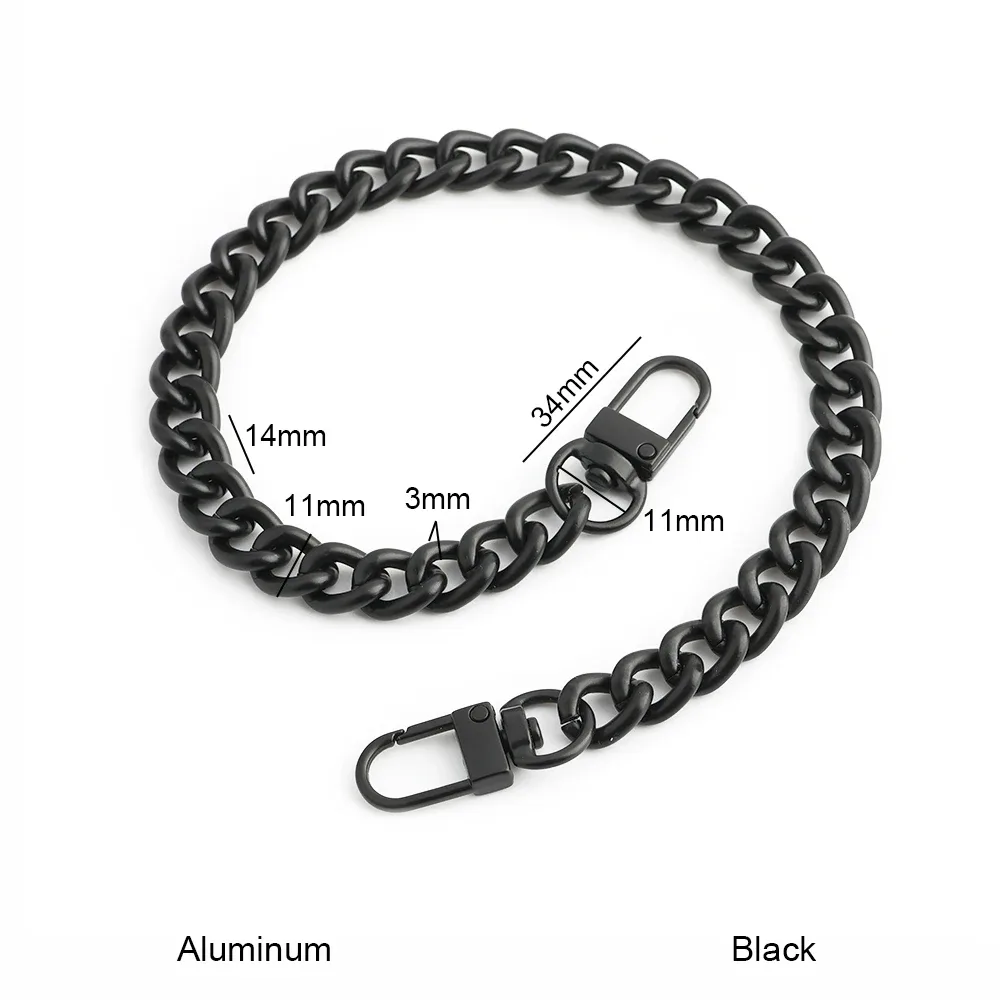 30/60/100/120cm noir mat placage fer plat 12mm léger chaîne sangle pour remplacement sac à main sac à bandoulière sac à main sangles