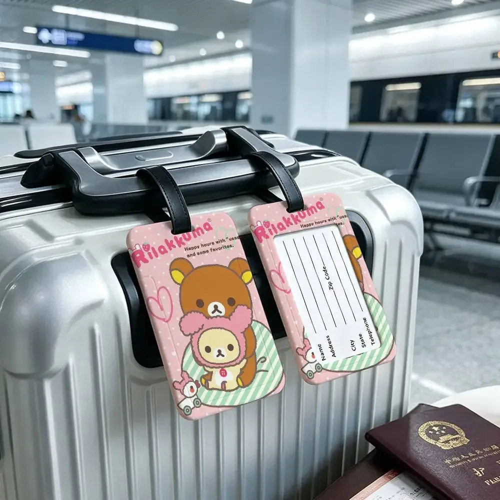 étiquette de bagage légère anti-perte en pvc kwaii cute p-rilakkumas bear avec pochette amovible pour carte d'information, accessoire de voyage pour sac à dos