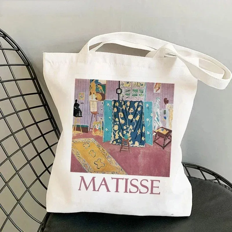 sac fourre-tout en toile artistique matisse the pink studio, durable, écologique, pour le travail, l'école, les courses, les trajets quotidiens, le yoga, sac à main à bandoulière