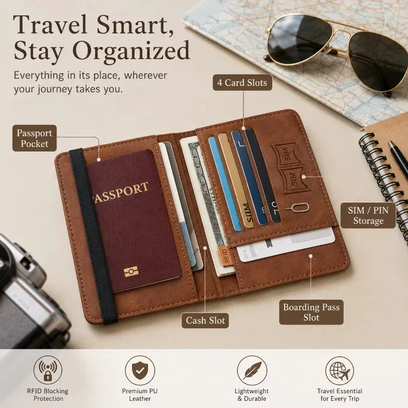 Porte-passeport pour les essentiels de voyage, étui de protection pour passeport, accessoires de voyage, porte-passeport pour femmes/hommes