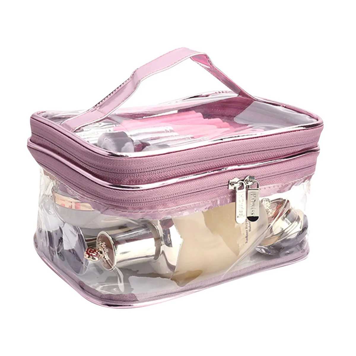trousse de maquillage transparente avec poignée, trousse de toilette étanche portable, fournitures de rangement de voyage