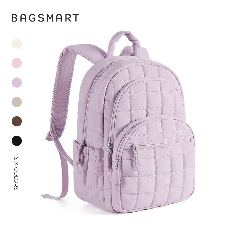 sac à dos scolaire bagsmart pour fille, sac à dos matelassé décontracté, résistant à l'eau, pour ordinateur portable de 15,6 pouces, sac à dos tendance pour l'université
