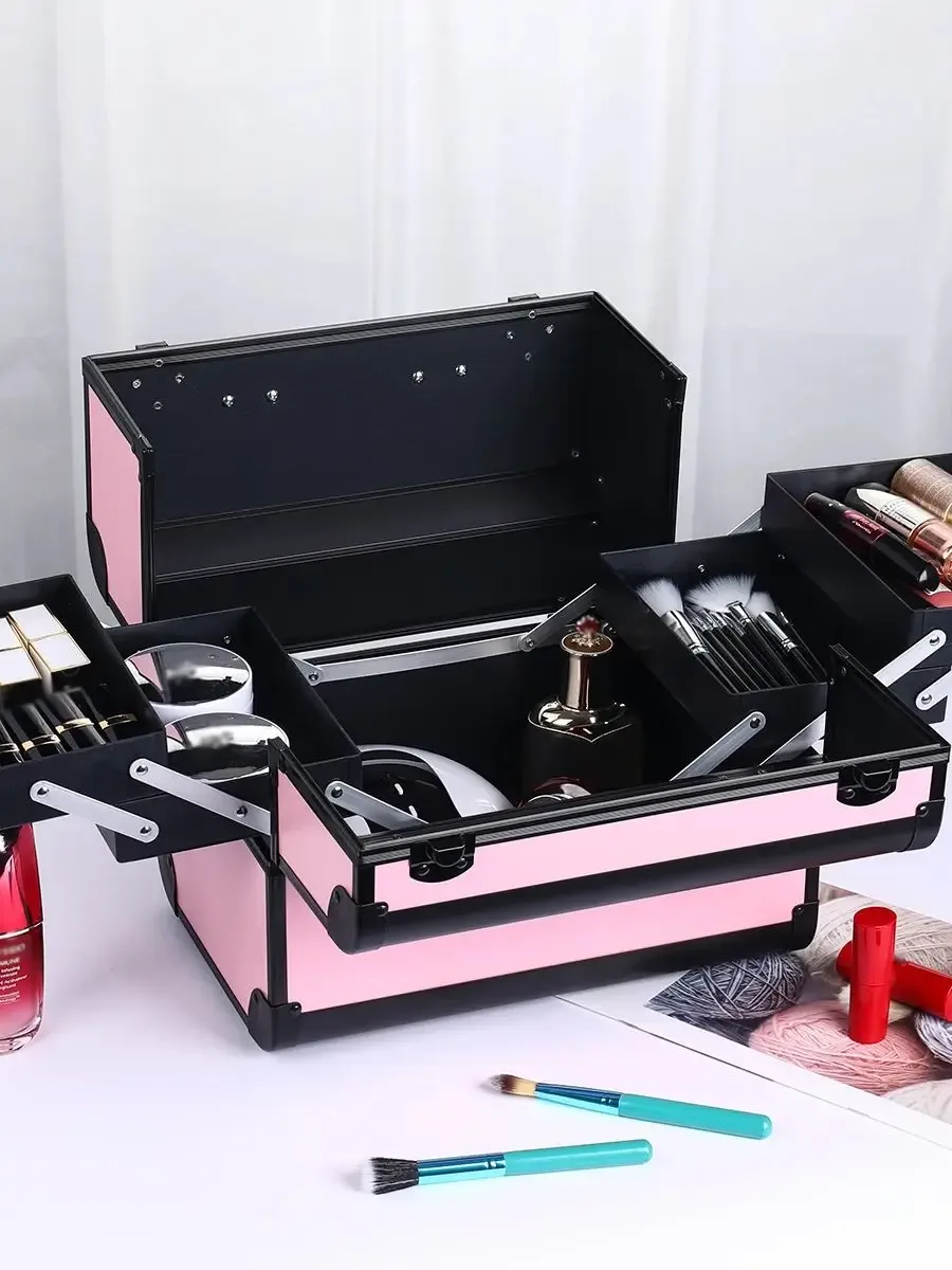 mallette de train de maquillage grandes étuis à cosmétiques portables 4 plateaux boîte de rangement de maquillage professionnelle boîte de maquillage