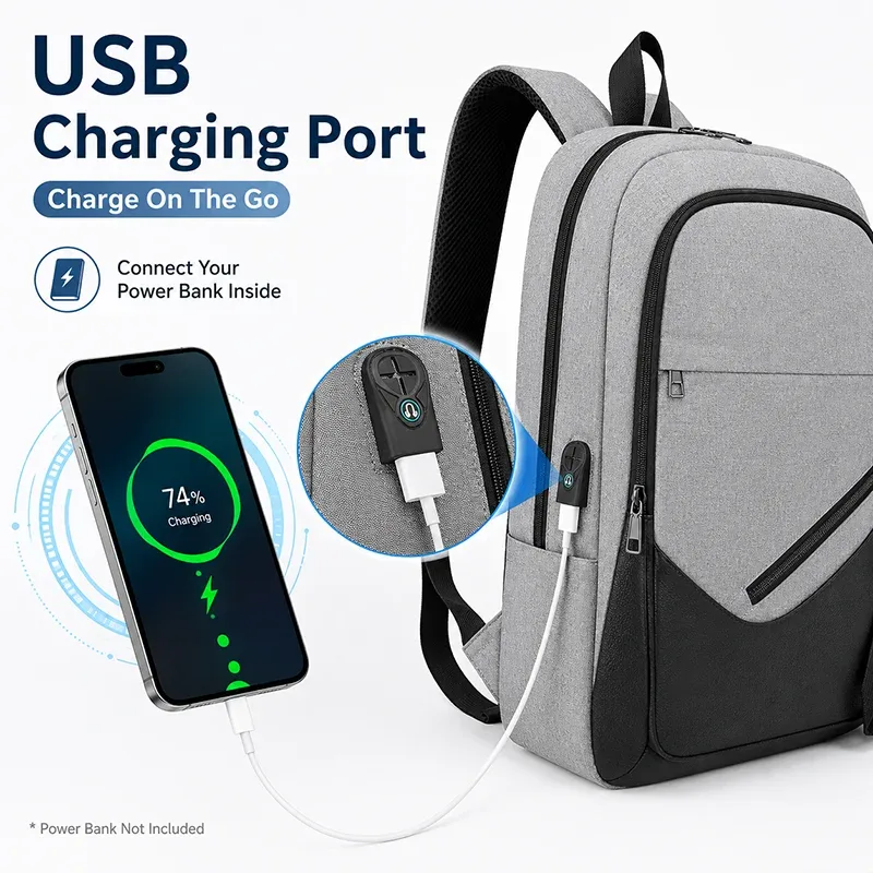 sac à dos léger en nylon pour ordinateur portable, 3 pièces, résistant à l'eau, chargeur usb, unisexe, grande capacité, sac à bandoulière pour l'école et les voyages