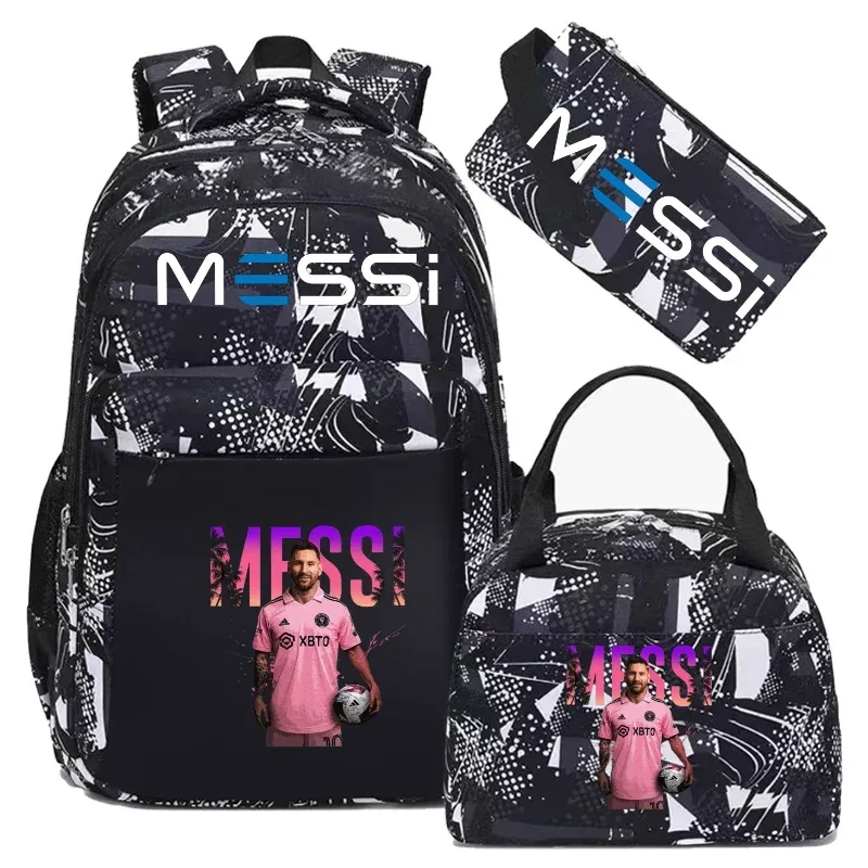 sac à dos de football messi, camouflage, pour étudiants, sac d'école pour ordinateur portable, sac à dos de grande capacité, pour femmes et hommes, loisirs, voyage, mochila 3 pièces