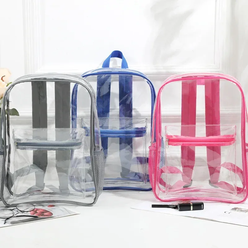 sac à dos transparent de grande capacité, décontracté, fermeture éclair, étanche, sac d'école, sac à dos visible en pvc, sac de voyage pour femmes