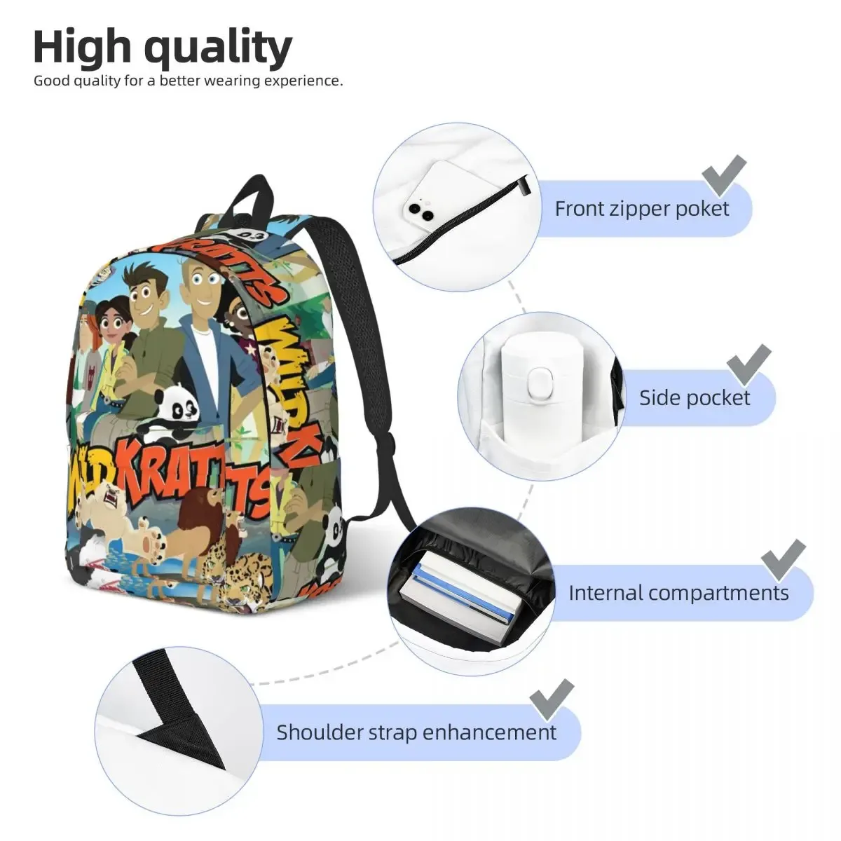 wild kratts sac à dos pour hommes femmes mode étudiant randonnée voyage sac à dos collège sac à bandoulière léger
