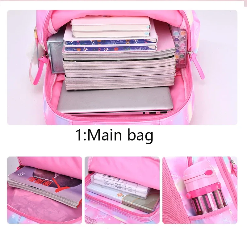 sac à dos d'école à motif nuage, rose, violet, bleu, style princesse, mignon, imperméable, kawaii
