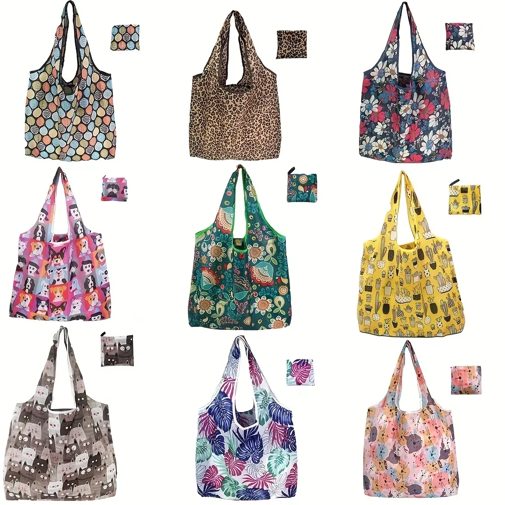lot de 5 sacs fourre-tout pliables réutilisables pour femmes – sac à bandoulière portable pour les voyages, les supermarchés et le rangement de la cuisine, zsy