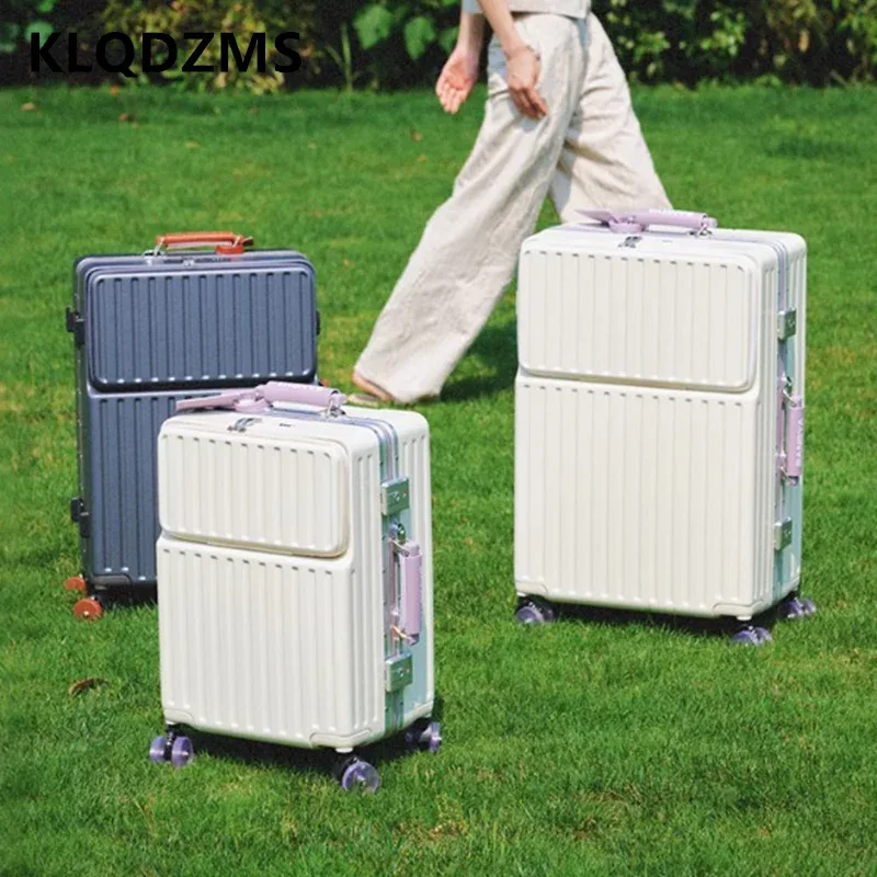 klqdzms valise ouverture avant boîte d'embarquement boîtier de chariot pour ordinateur portable 20 "24" 26 "28 pouces boîte de mot de passe de grande capacité avec bagage à roulettes